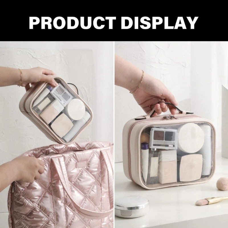Travel Cosmetic Bag Large Capacity Waterproof Double Layer Makeup with Zippered Clear Toiletry Case for Women 3