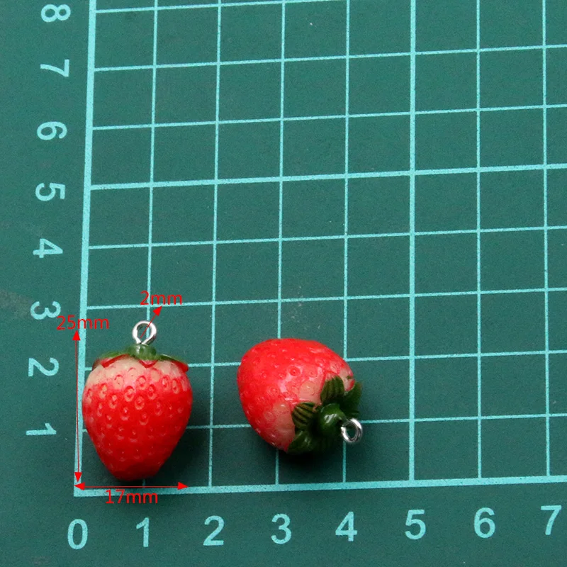 Cartoon 3D Resin Red Strawberry Charm 6PCS 17*25mm For Women Girl Cute Children Gifts Dangles DIY Jewelry Accessories