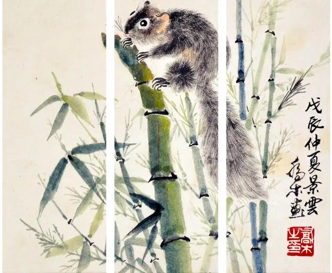 

MT0110 Chinese Style bamboo squirrel Decorative Print Art Canvas Poster For Living Room Decor Home Wall Picture