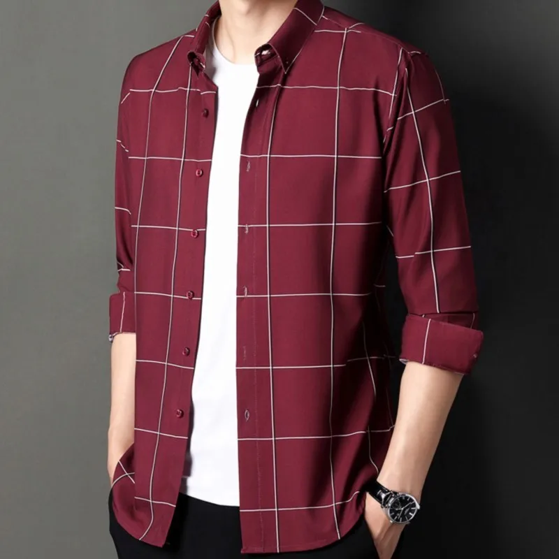 

High Quality men's Checkered shirt, Long sleeved, classic, fashionable, Handsome shirt, gentleman's Business Casual Top