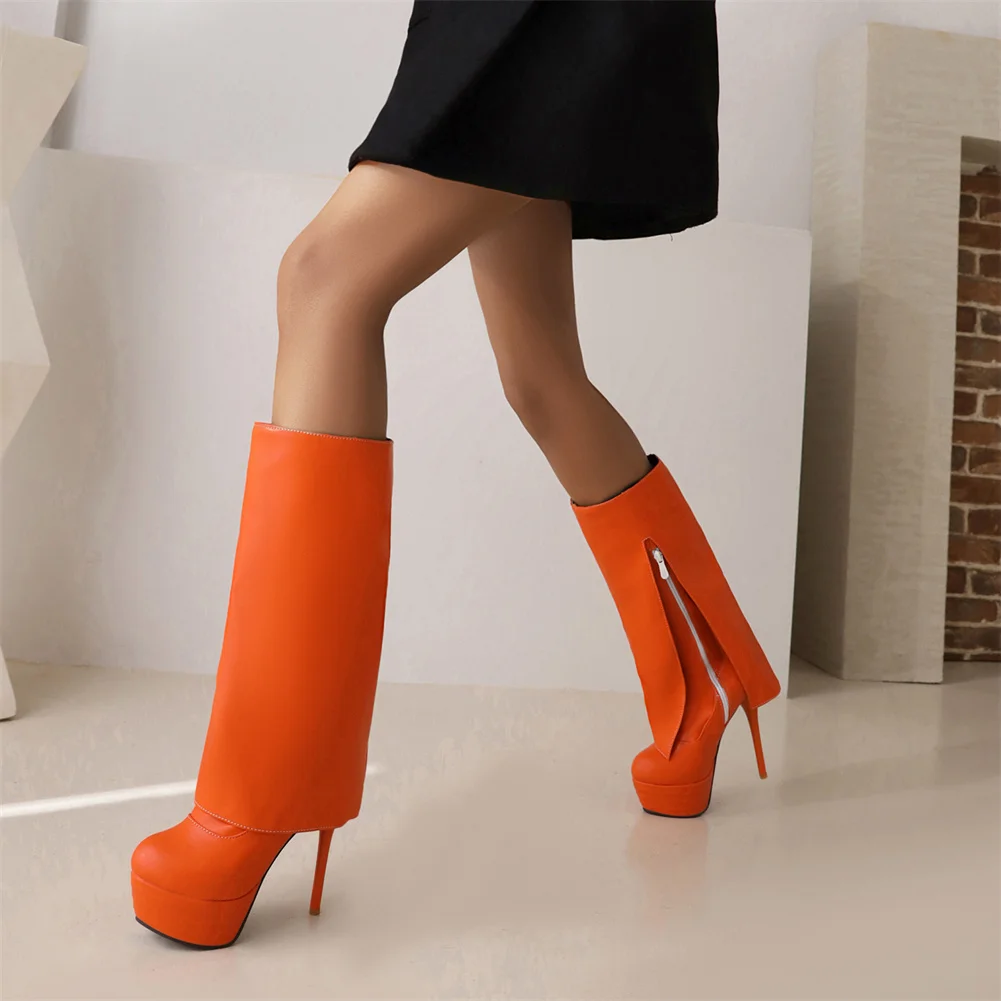 DoraTasia Plus Size 34-48 Brand New Ladies Thin High Heels Boots Fashion Solid Platform women's Boots Party Sexy Woman Shoes