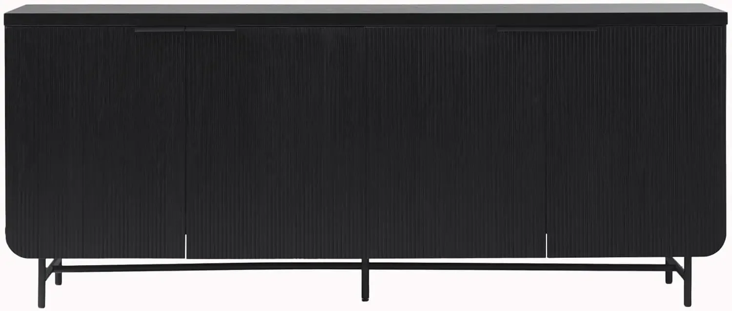 Walker Edison Scandinavian Grooved 4-Door Sideboard, 69 Inch, Black