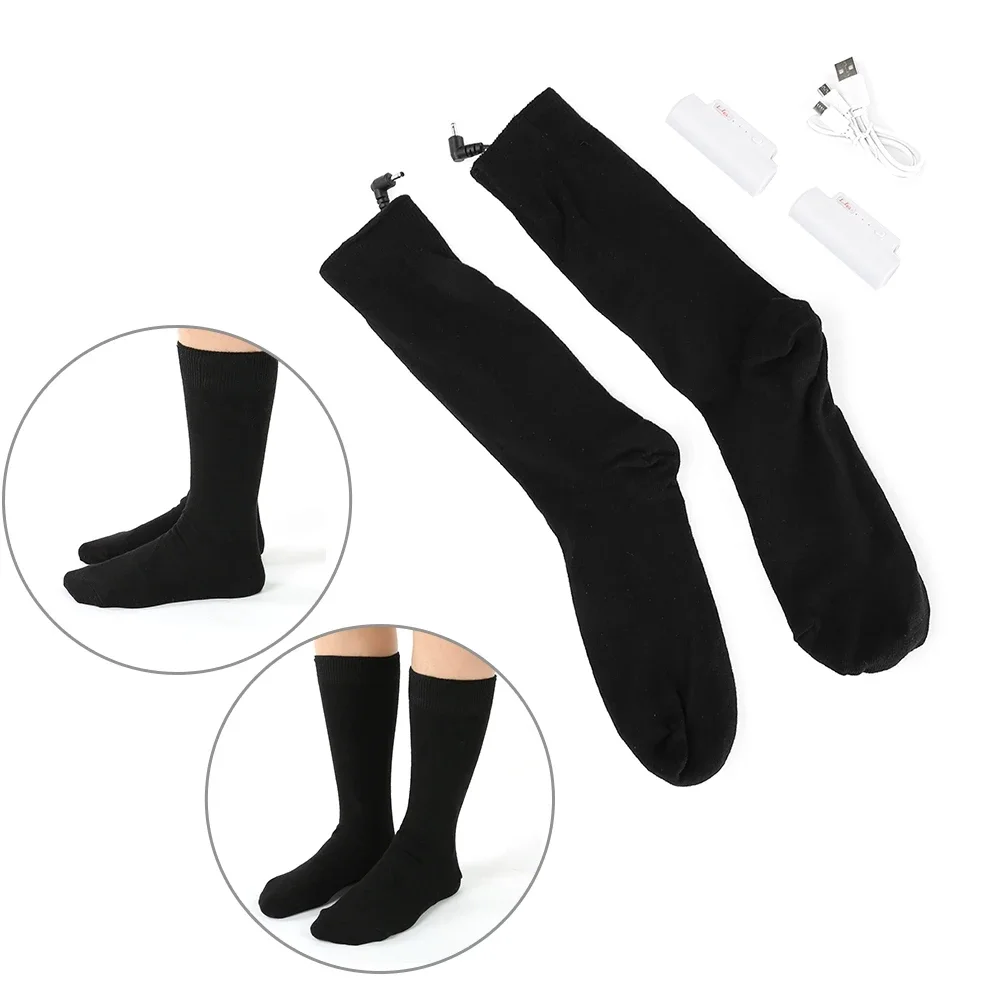 Heated Socks 3 Temperatures Outdoor Warm Winter Socks Rechargeable Battery Thickening Cotton Super Comfortable Black Men & Women