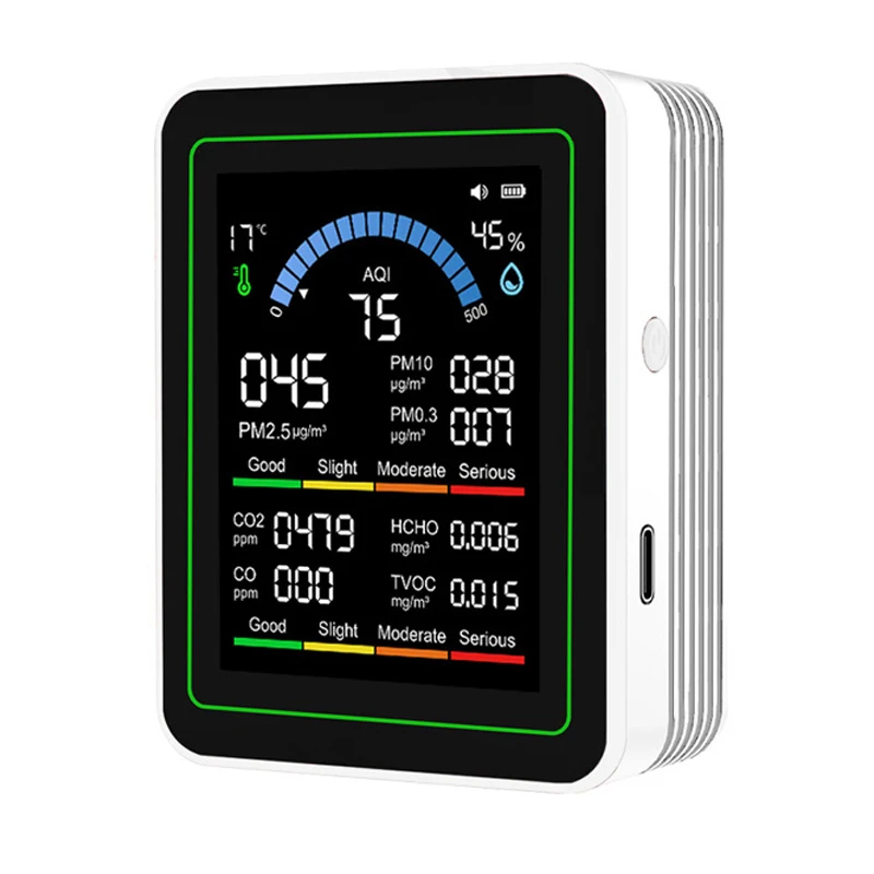 อัพเกรดใหม่ 10-in-1 Air เครื่องตรวจจับแบตเตอรี่ 24 ชั่วโมง PM2.5 ฟอร์มาลดีไฮด์ TVOC อุณหภูมิและความชื้น CO2 เครื่องตรวจจับ 1