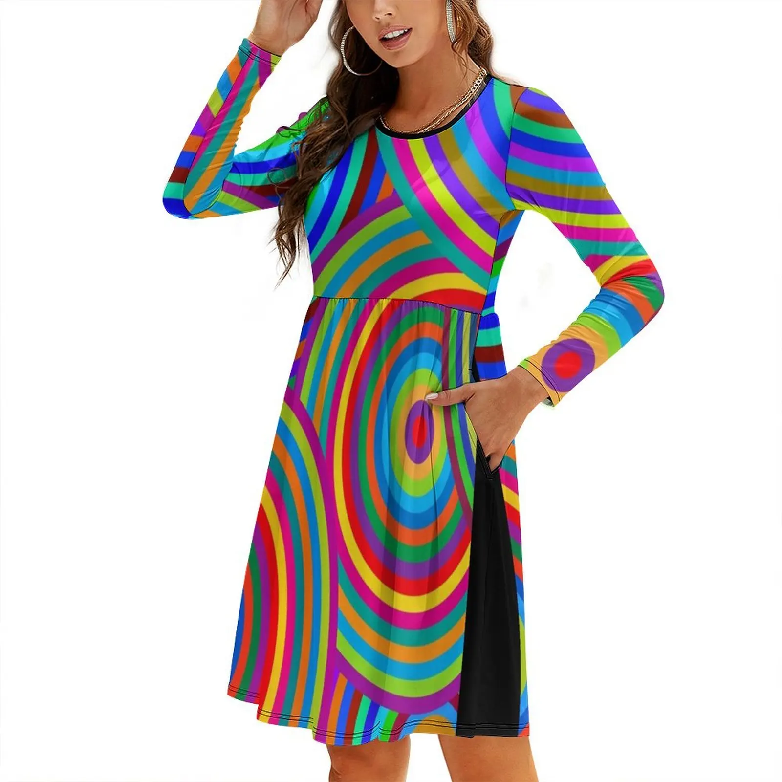 

Concentric Vibrations Round Neck Baggy Dress Casual dresses summer dresses