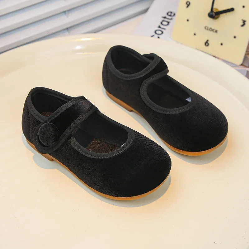 Wine Red Leather Girls Flat Shoes for Kids