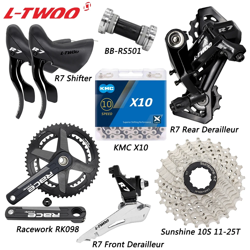 

LTWOO R7 2X10 Speed Derailleur Kits for Road Bike KMC X10 Chian RS501 Bottom Sunshine Cassette Racework Crankset Bicycle Parts