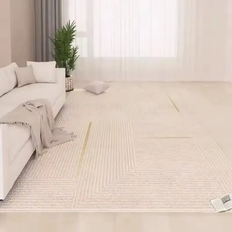 Cream Striped Carpet Luxurious Artistic Living Room Decoration Carpet Comfortable Soft Bedroom Rugs Washable Easy Clean Sofa Rug 2