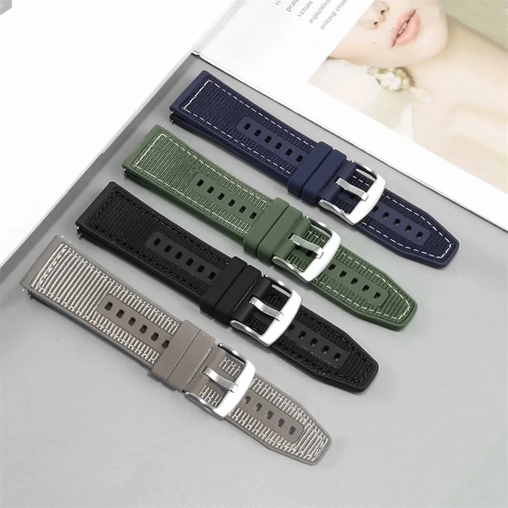 Durable Nylon+Silicone Sport Strap, 22mm Adjustable Bracelet