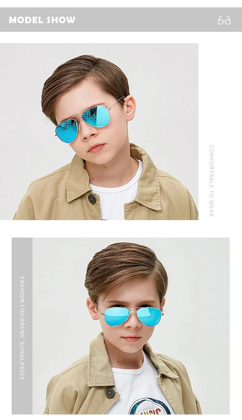 Occhiali da sole polarizzati classici per bambini Occhiali da sole colorati per ragazzi Occhiali da 5-12 anni a specchio per bambini Occhiali con montatura in metallo UV400_voghion.com