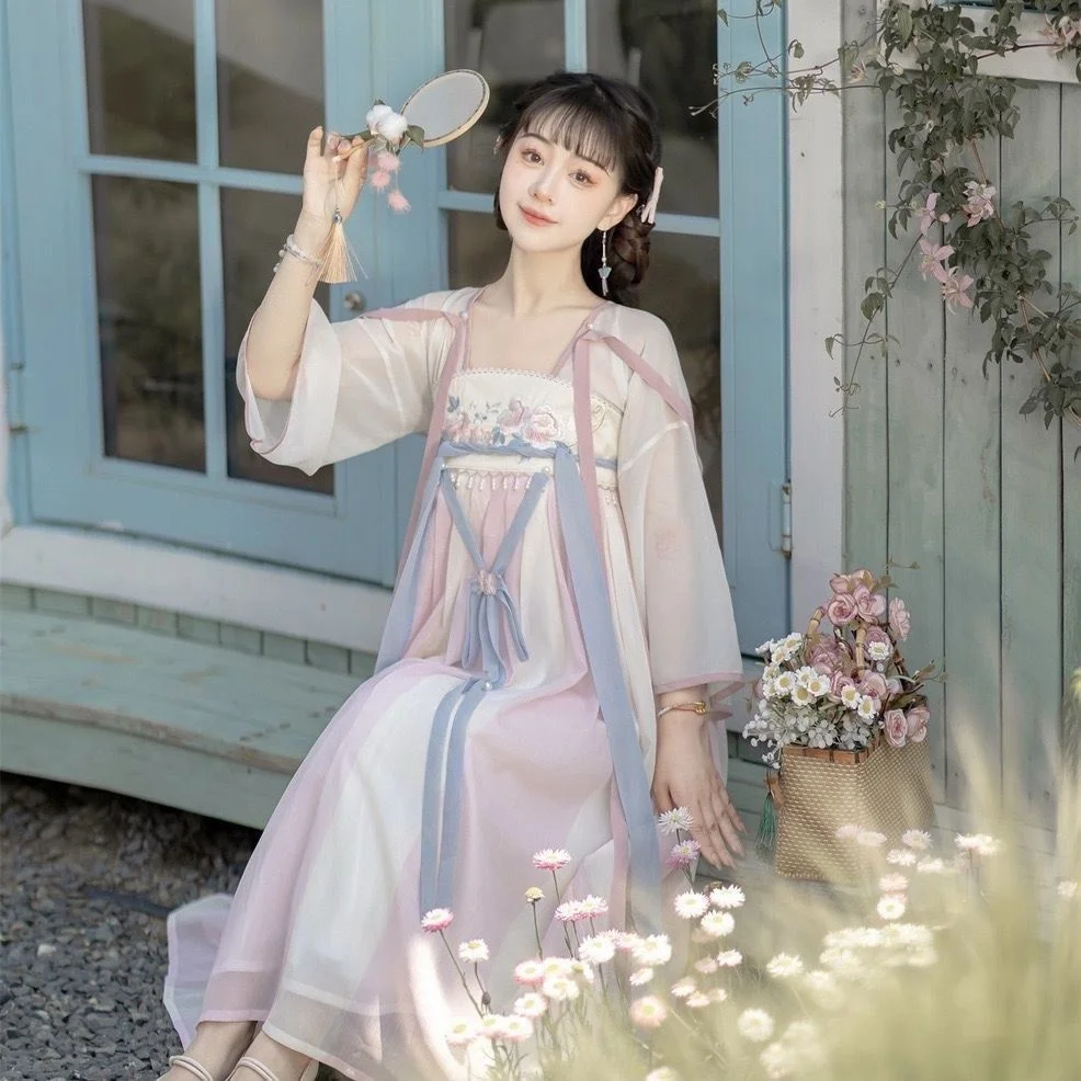 Chinese Han Element Improvement Hanfu Ancient Style Sweet Daily Dress Summer Pink Kawaii Dresses Fairy Lolita