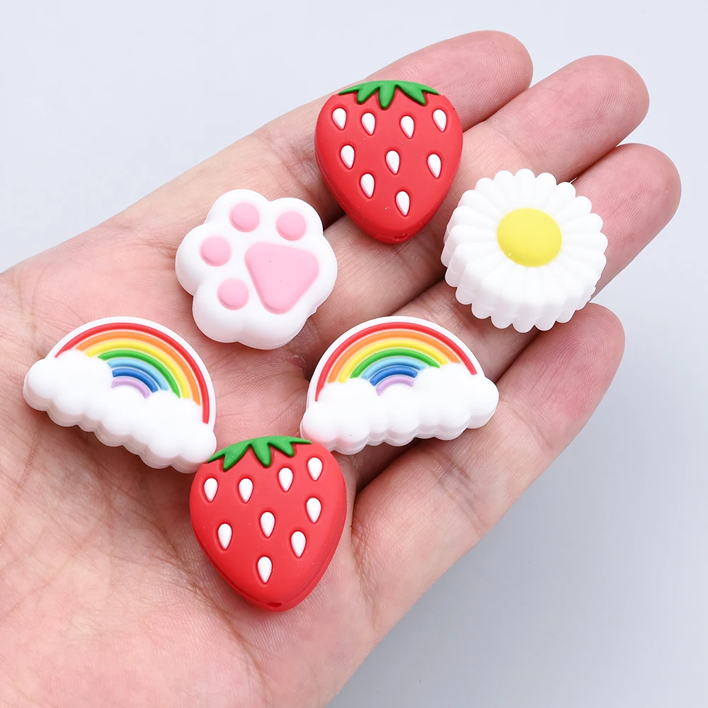 Cat Claw Strawberry Rainbow Chrysanthemum Food Grade Silicone Beads DIY Newborn DIY Pacifier Chain Necklace Accessories silicone beads,silicone jewelry accessories 4Pcs
