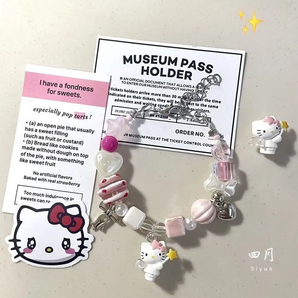 

Kawaii Sanrios Hello Kittys Strawberries Mobile Phone Lanyard Wrist Strap Anti-Lost Pendant Bow Beaded Y2K Bracelet Girls Gifts