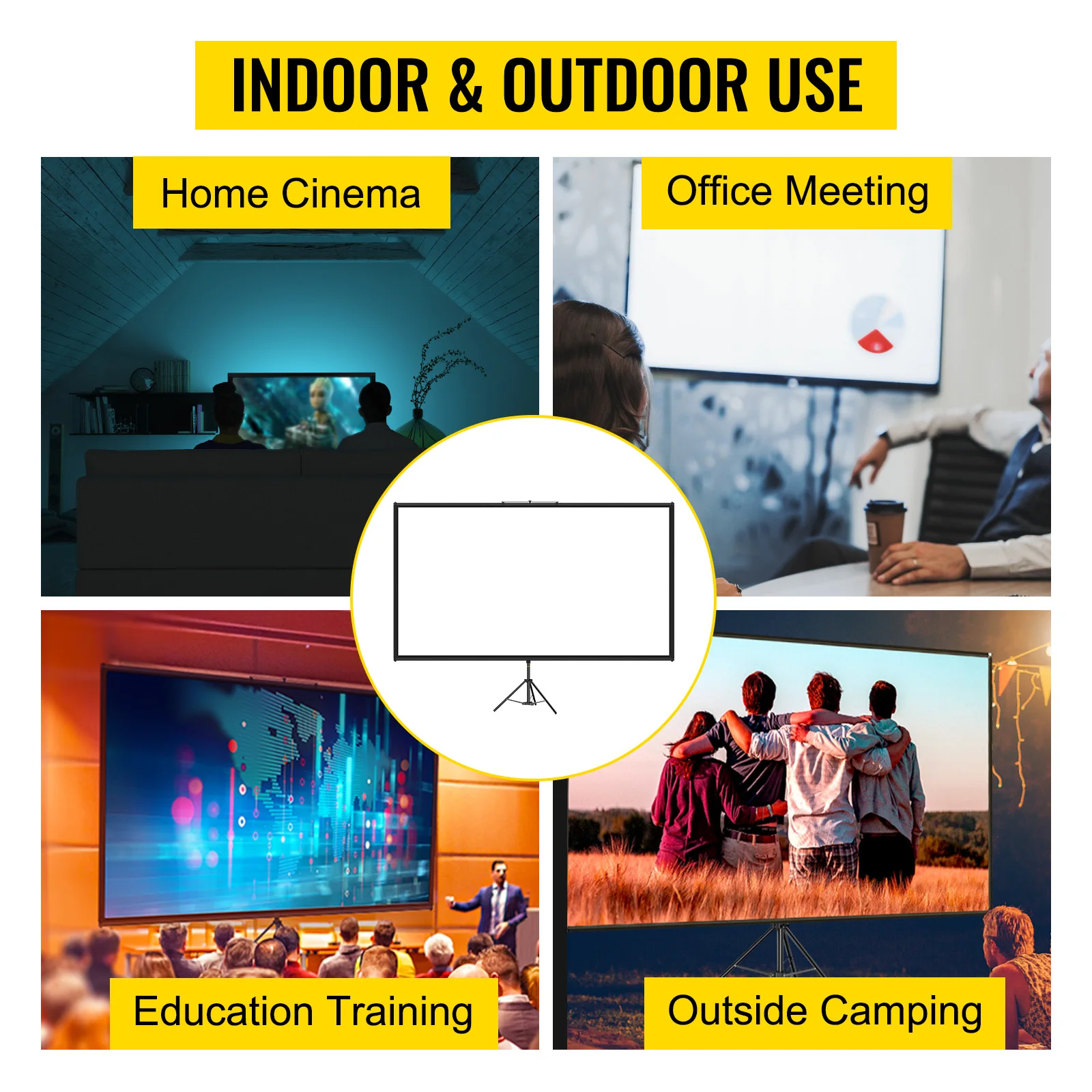 VEVOR 100 Inch Tripod Projector Screen W/ Stand 16:9 4K HD Portable Home Cinema for Indoor & Outdoor Projection 2