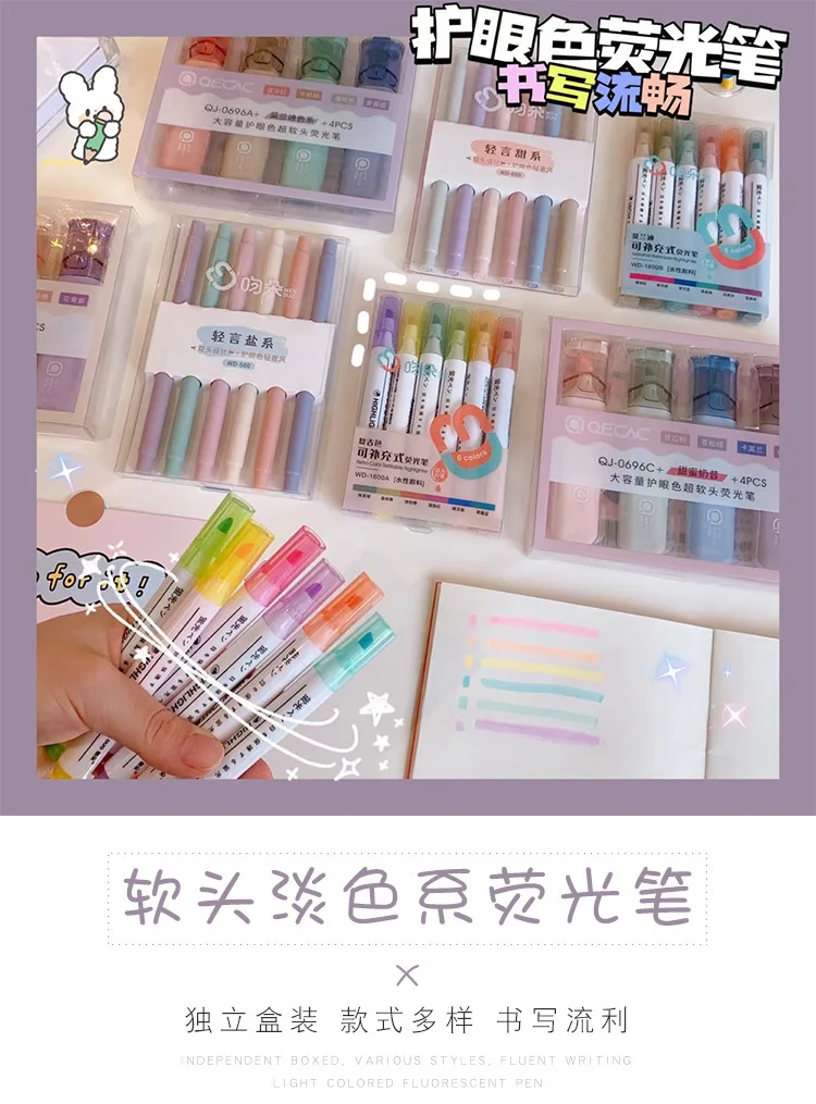 Qingy-6pcs/set Painting Marker Pen Highlighter Pen for Newspaper Kawaii Creative Art Supplies Cute High Quality, Other