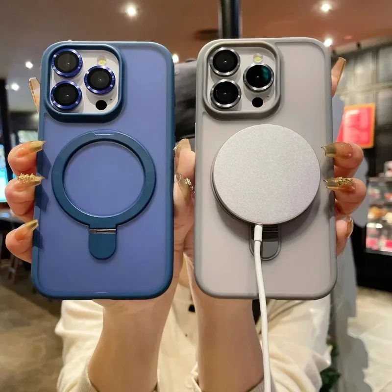Matte Ring Holder Glass Lens Phone Case For iPhone 16 17 15 14 13 12 11 Pro Max For Magsafe Wireless Magnetic Hard Bumper Cover 2