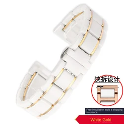 Elegant Ceramic Watch Strap - Precision Steel Watchband for Men and Women, Luxurious Design in 18mm, 20mm, 22mm Sizes (White gold)
