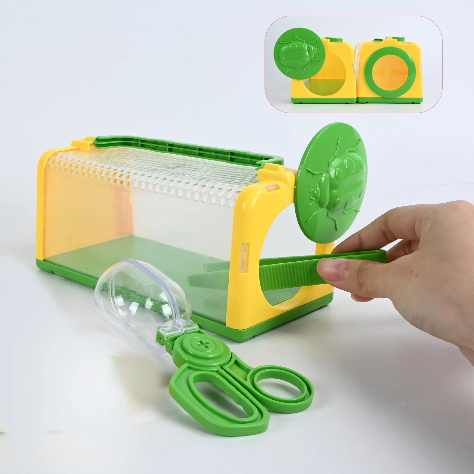 Kinder Insektenkäfig Outdoor Abenteuer Insekten Clip Erfassen Beobachtung Box Spielzeug Lupe Clip Junge Exploration Set – Detail 2