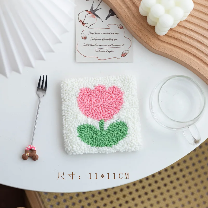 Woohome Punch Needle Broderie Kit, Kit De Démarrage Punch Needle, Inclus Cerceau En Plastique, Tissu D'aiguille De Poinçonnage, Fil Coloré Pour Adultes (Chrysanthème Et Fleur De Cerisier