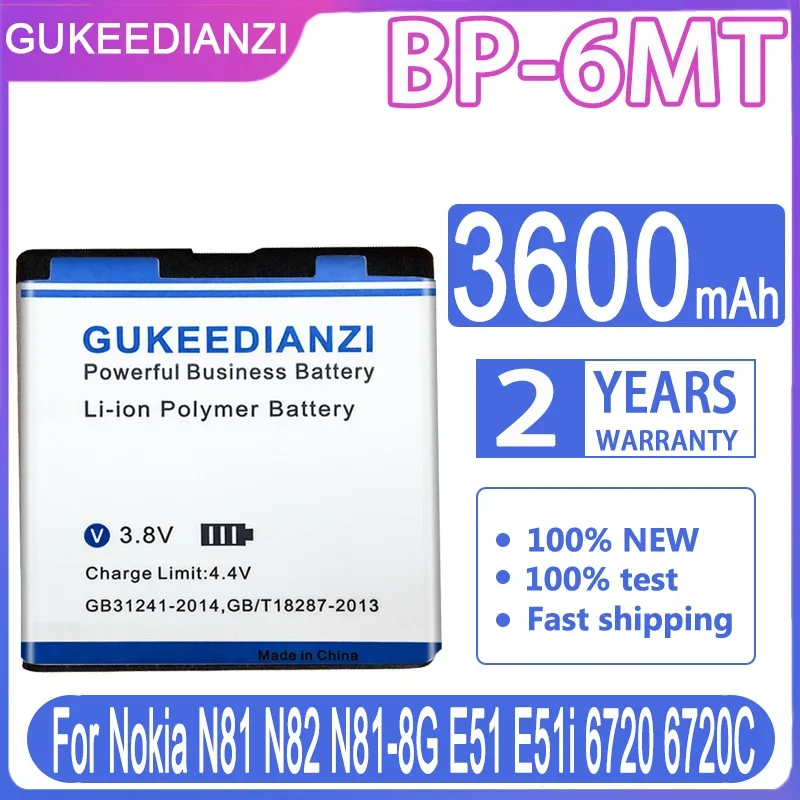 Gukeedianzi Bp-6Mt Bp 6Mt 3600Mah Batteria Per Nokia N81 N82 N81-8G E51 E51I 6720 6720C Batteria Accumulatore Per Cellulare