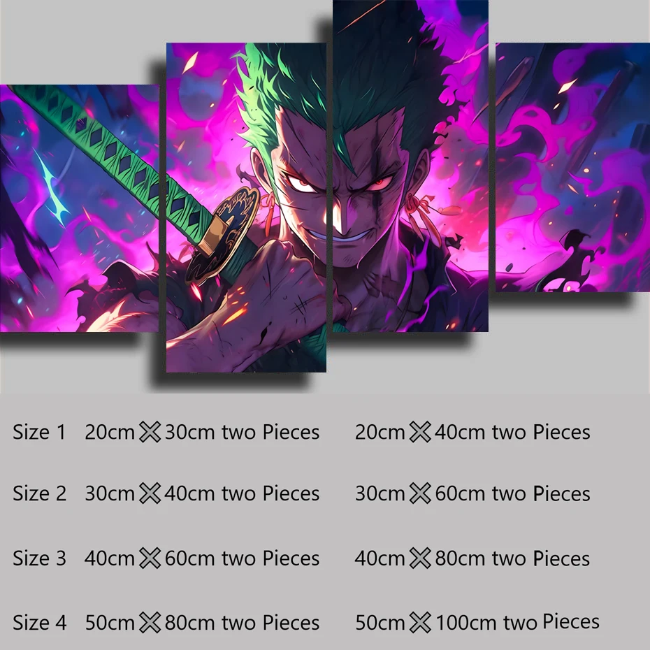 thumbnail image 1 of Póster e impresión de 4 piezas de Anime ONE PIECE Roronoa Zoro, pintura, póster, arte de pared, imagen, decoración del hogar, regalos decorativos estéticos, 1 of 5