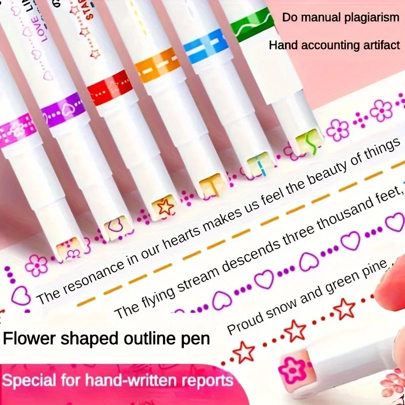 Highlighter Pen Roller Tip Curve Liner Marker 6Pcs/Set