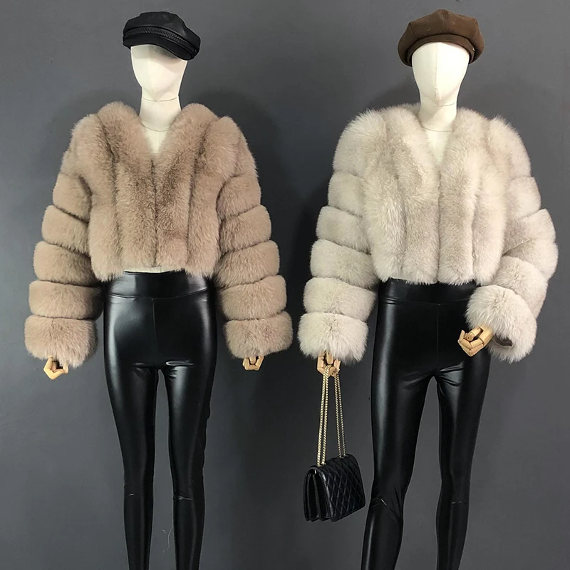 2023 New Style Women Fur Coat Real Fox Fur Jacket Natural Fox Fur Short Style Clothing Full Length Sleeve Female Coat 4