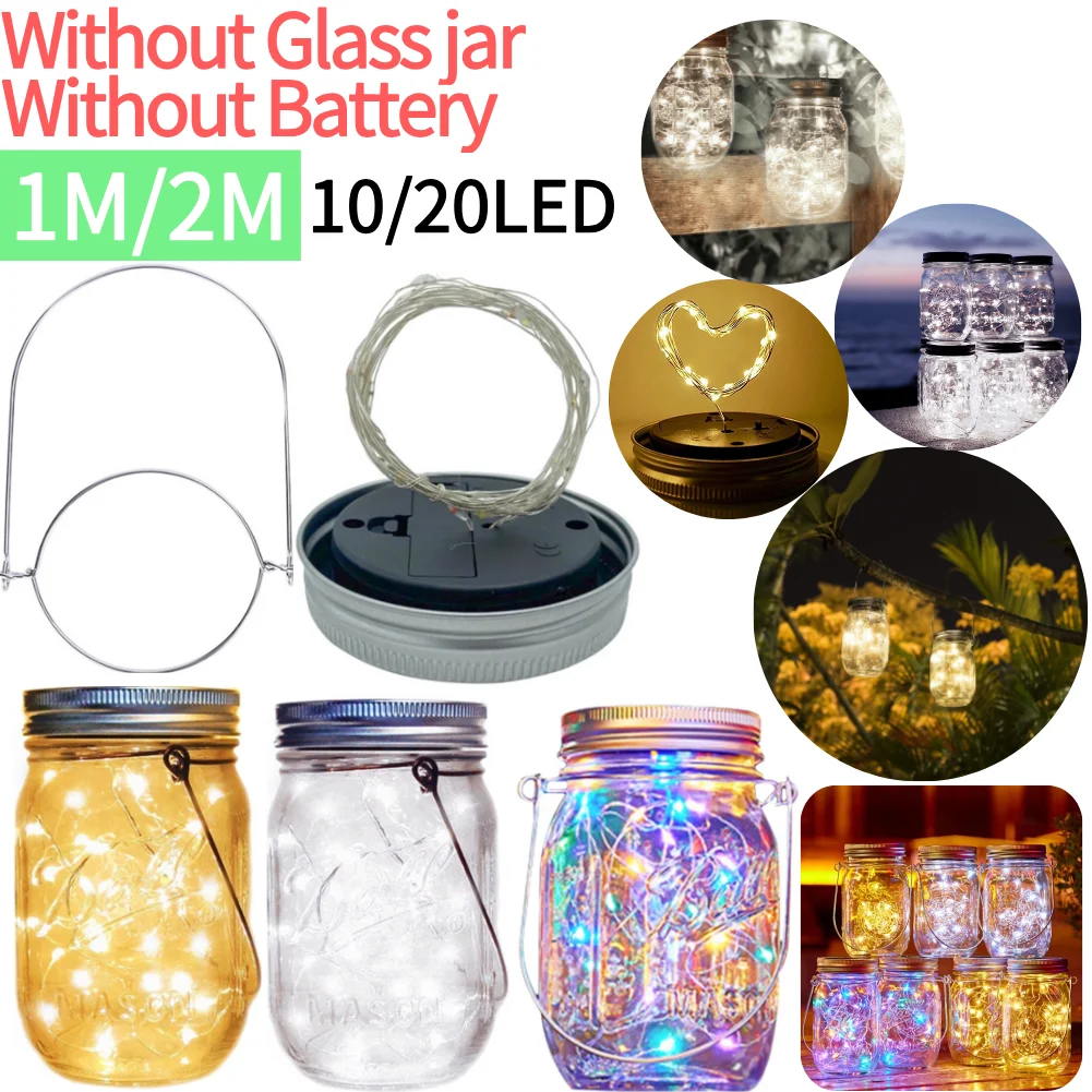 LED Solar Fairy Light for Mason Jar Lid Garden Christmas Outdoor Wedding Decor Party Garden Solar Lamp Decoration