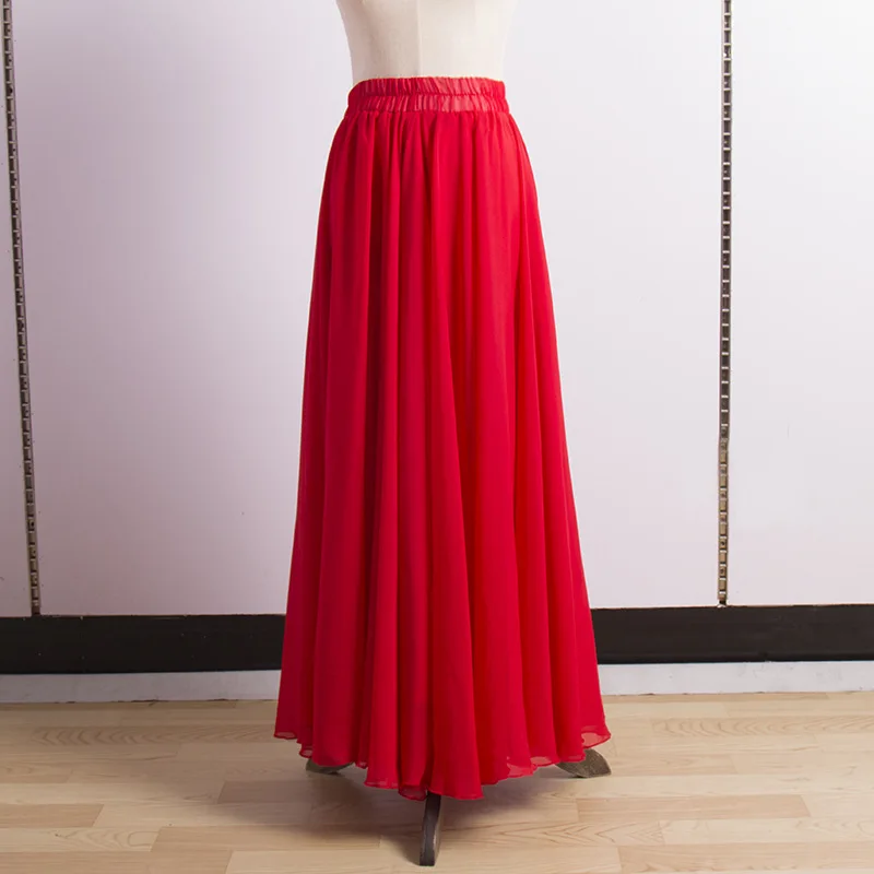 80-100cm Length 720 Degrees Big Swing Double Layer Chiffon Skirt Women Beach Summer Long Maxi Skirt Faldas Mujer wrap skirt