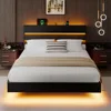 King Size Floating Bed Frame with LED Headboard and Charging Station, Metal Platform Bed Frame with Storage, Remote Control 1