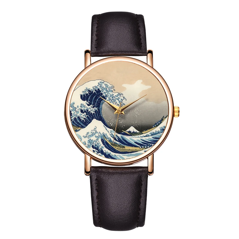 Fashion Ladies Quartz Watch Sea Wave Minority Personality Leather Waterproof Wristwatches Casual Dress Woman Watch 3