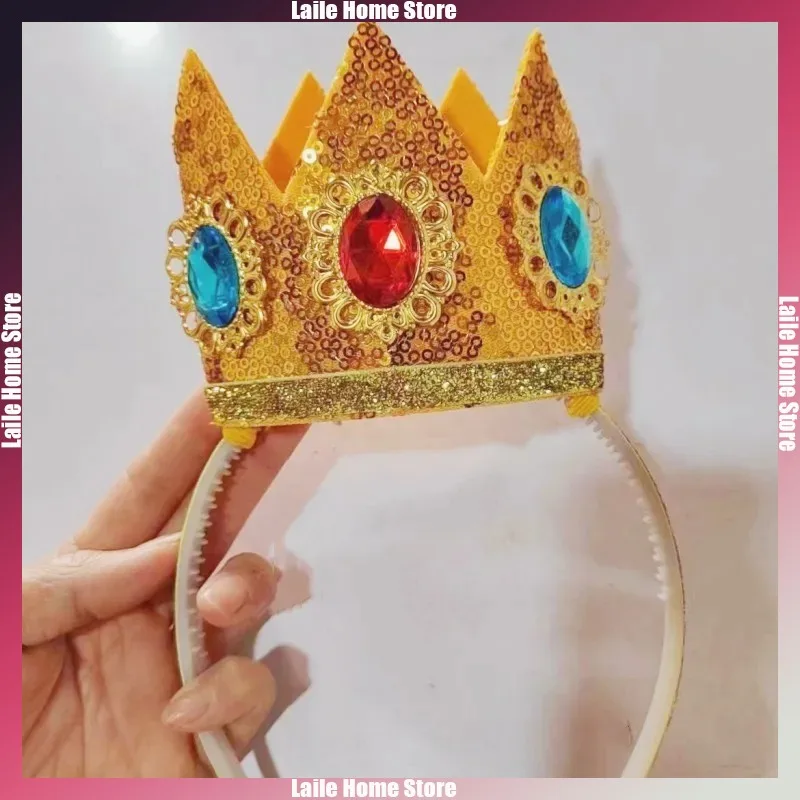 4pcs/set Princess Peach Cosplay Prop Decorative Accessories Crown Gloves Earwear Set Party Carnival Holiday Dress Up Girls Gifts