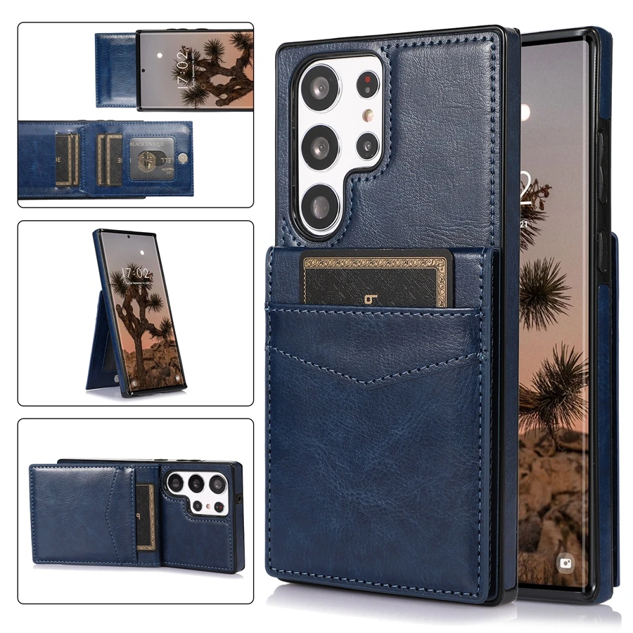Elegant Solid Color Leather Wallet Case with Card Flip and Bracket