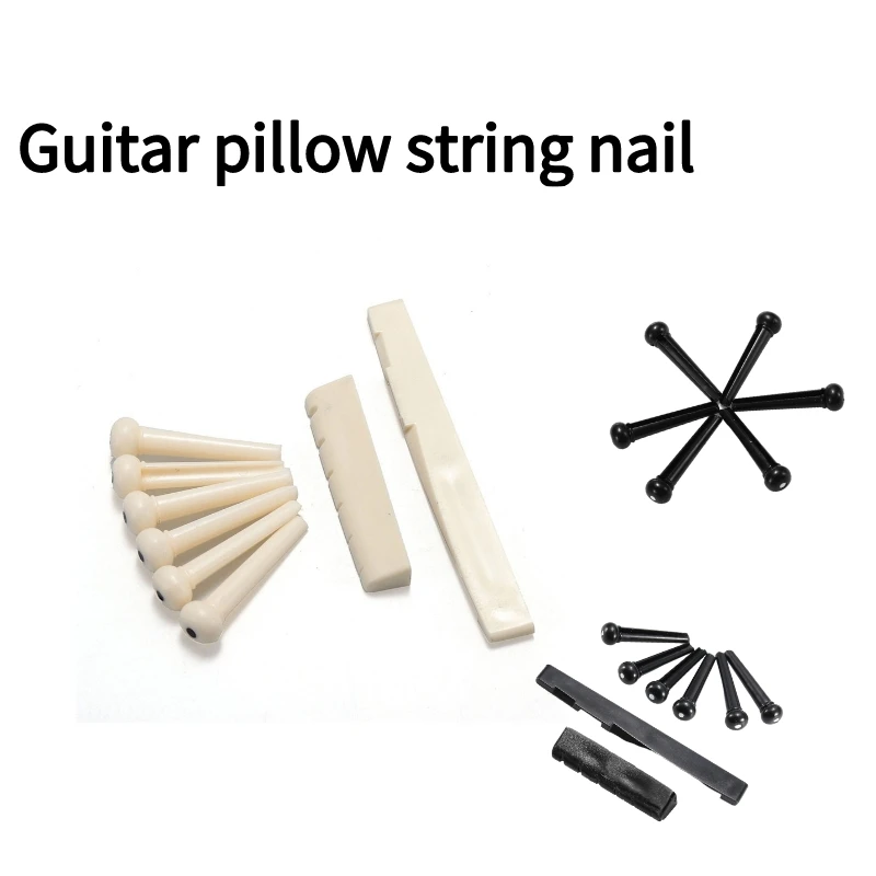 Set Van Zwart/Wit 6 Stuks Gitaar Bridge Pins + 1 Zadel Moer Voor Akoestische Folk Gitaar Accessoires