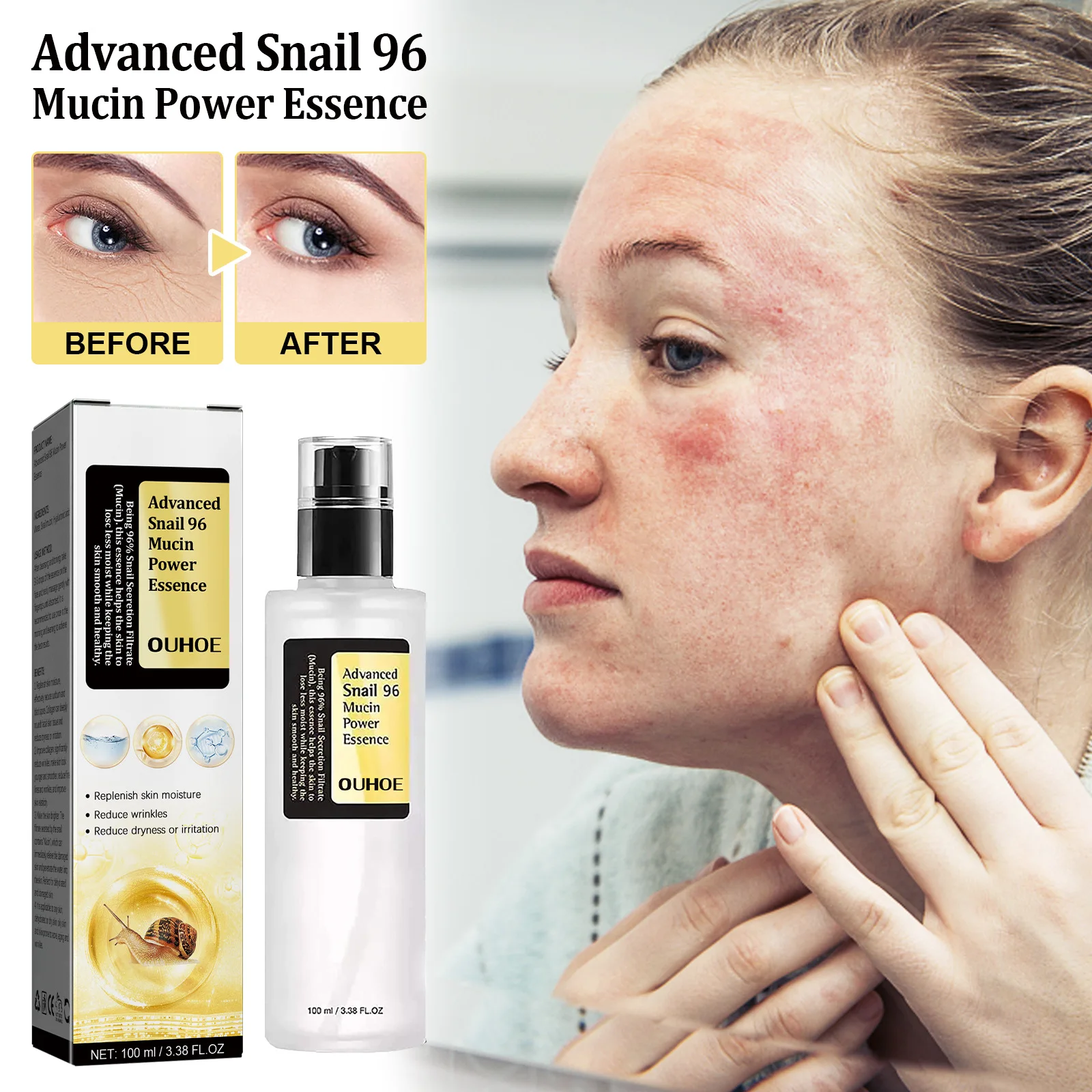 100ml Skin Whitening Snail 96 Collagen Power Essence Replenish Water Nourish Repair Skin Fade Black Spots Remove Spots Skin Care remove dark lip balm pink lip gloss oil lighten black smoke lip exfoliate dead skin whitening anti crack moisturize lip care mak