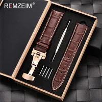 Bracelet de montre en cuir bracelet 18mm 19mm 20mm 21mm 22mm 24mm bracelet de montre en cuir bandes de fermoir papillon en acier inoxydable avec boîte 4