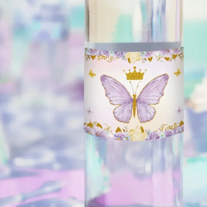 Set of 10 Purple Butterfly Bottle Labels - Elegant Sticker Decorations for Celebrations and Events