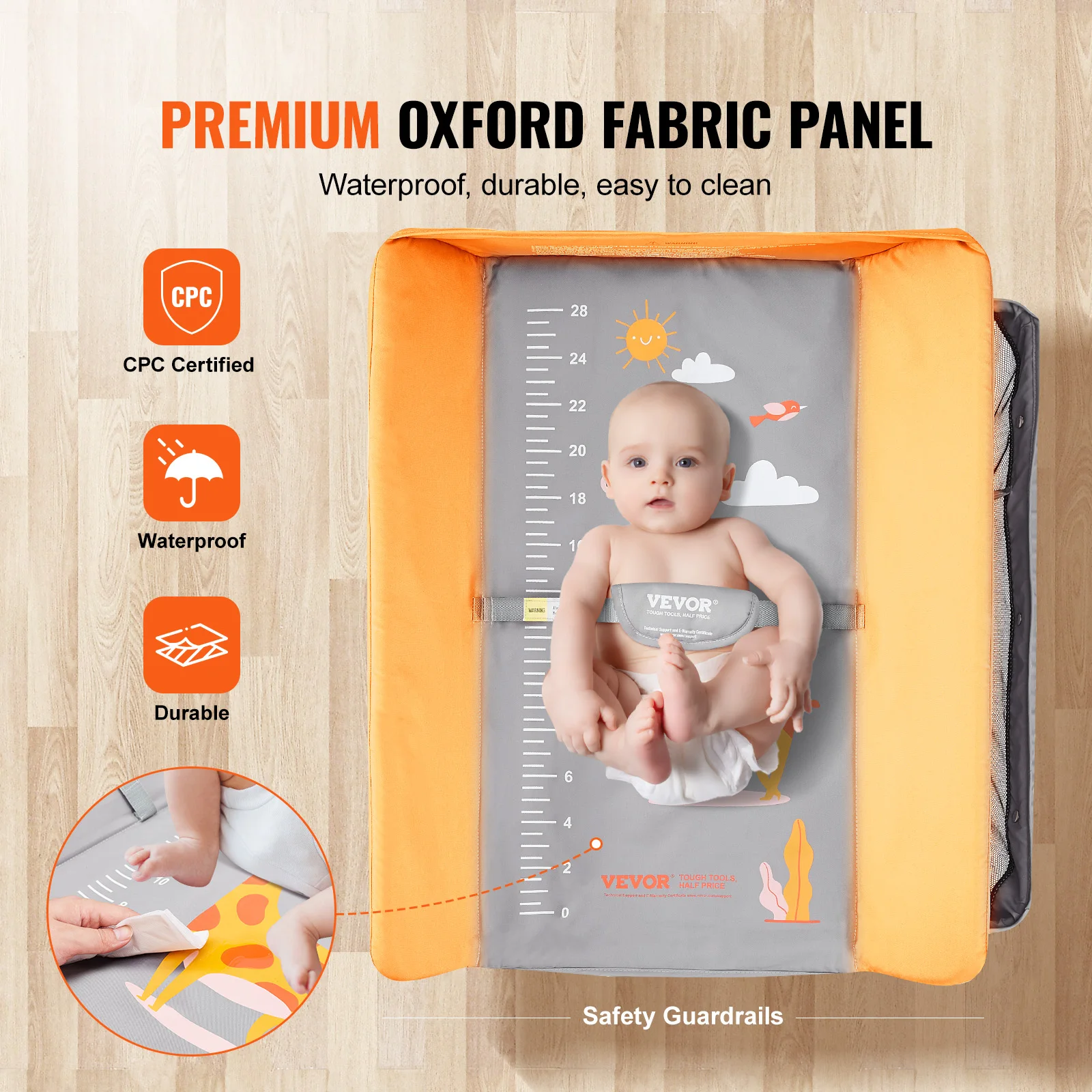 VEVOR Baby Changing Table Folding Diaper Changing Station Lockable Wheels 3 level Adjustable Heights for Newborns Infant