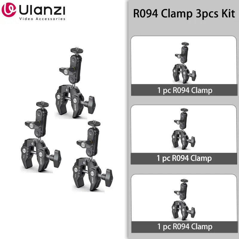Ulanzi R094 Metal Super Clamp with Double Ball Head Magic Arm Clamp with 1/4" 3/8" Hole for DSLR Camera Monitor Light Mic Mount - Image 8