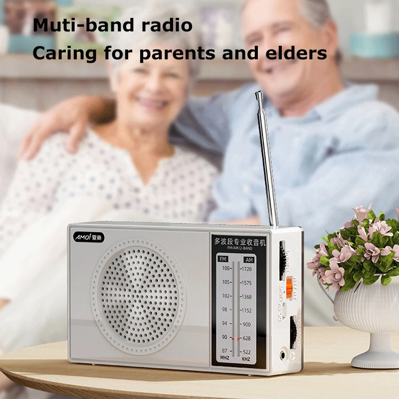 Mini FM AM Radio Portable Multi-Band DSP Radios with Full Range Speaker Extended Antenna 3.5MM Headphone Jack 18650 Battery