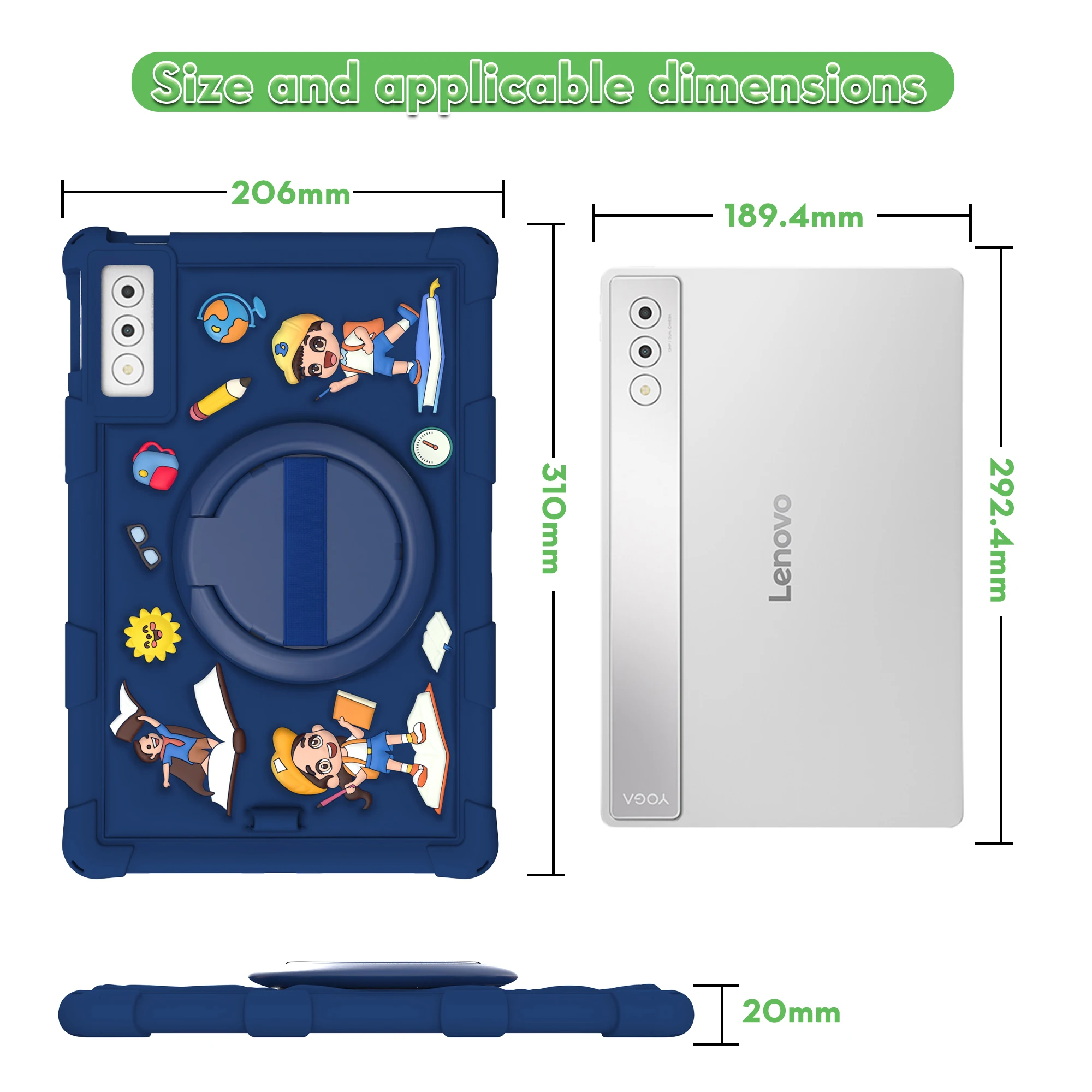 Cartoon Kids Tablet Case with Strap and Pen Holder