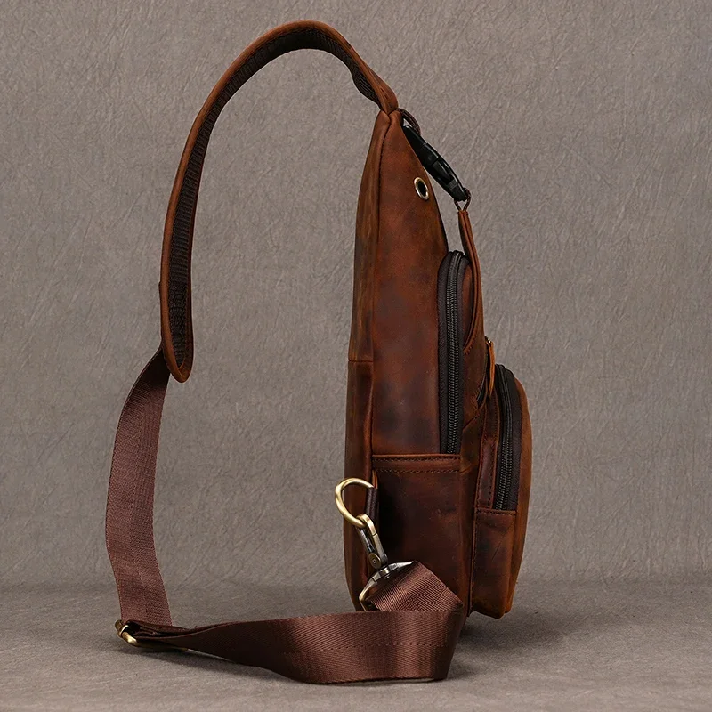 Genuine Leather Chest Bag for Men Outdoor Gym Sport Riding Biking