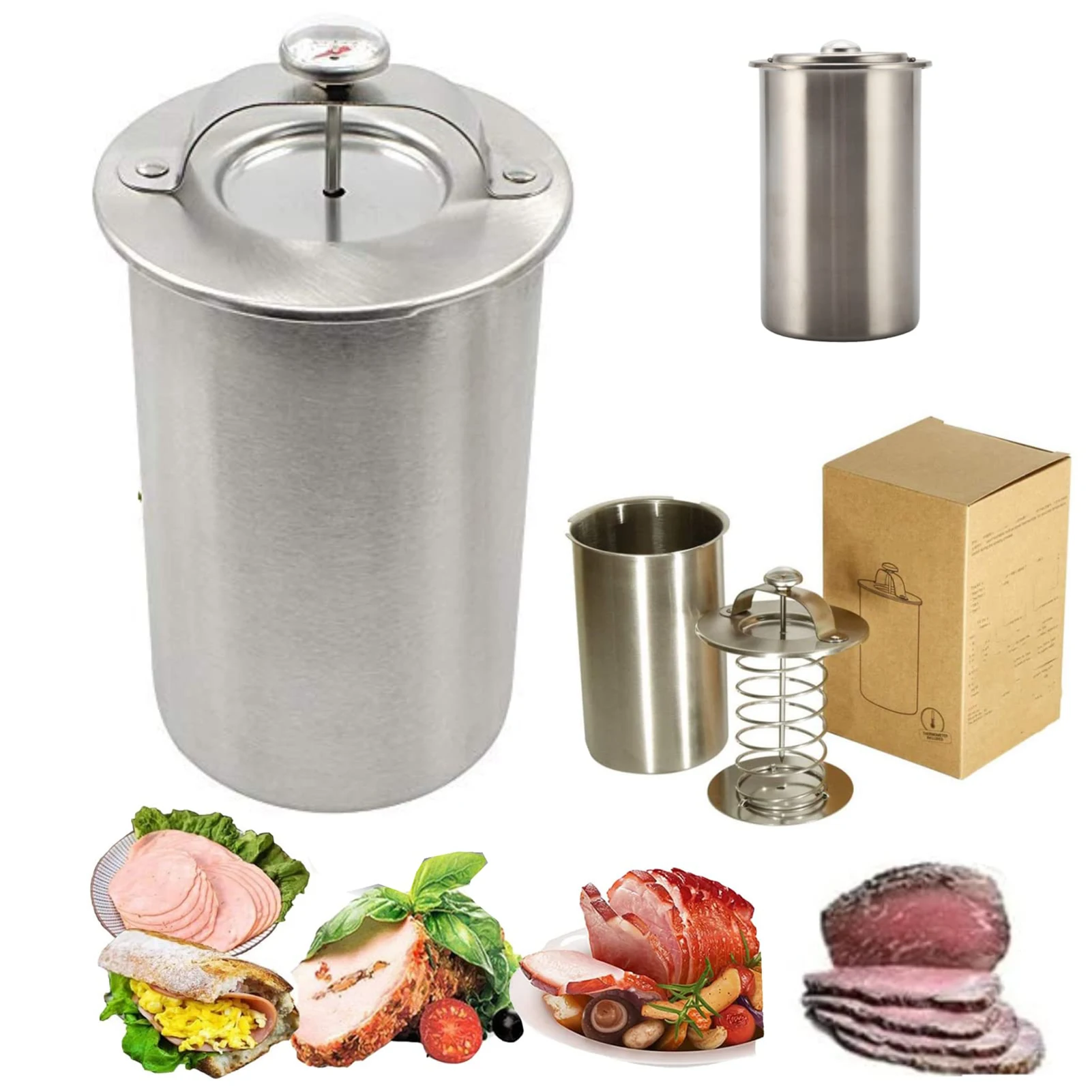 

Stainless Steel Ham Maker Meat Press Tool Ham Maker with Thermometer Sandwich Maker Seafood Poultry Patty Making Tools EL