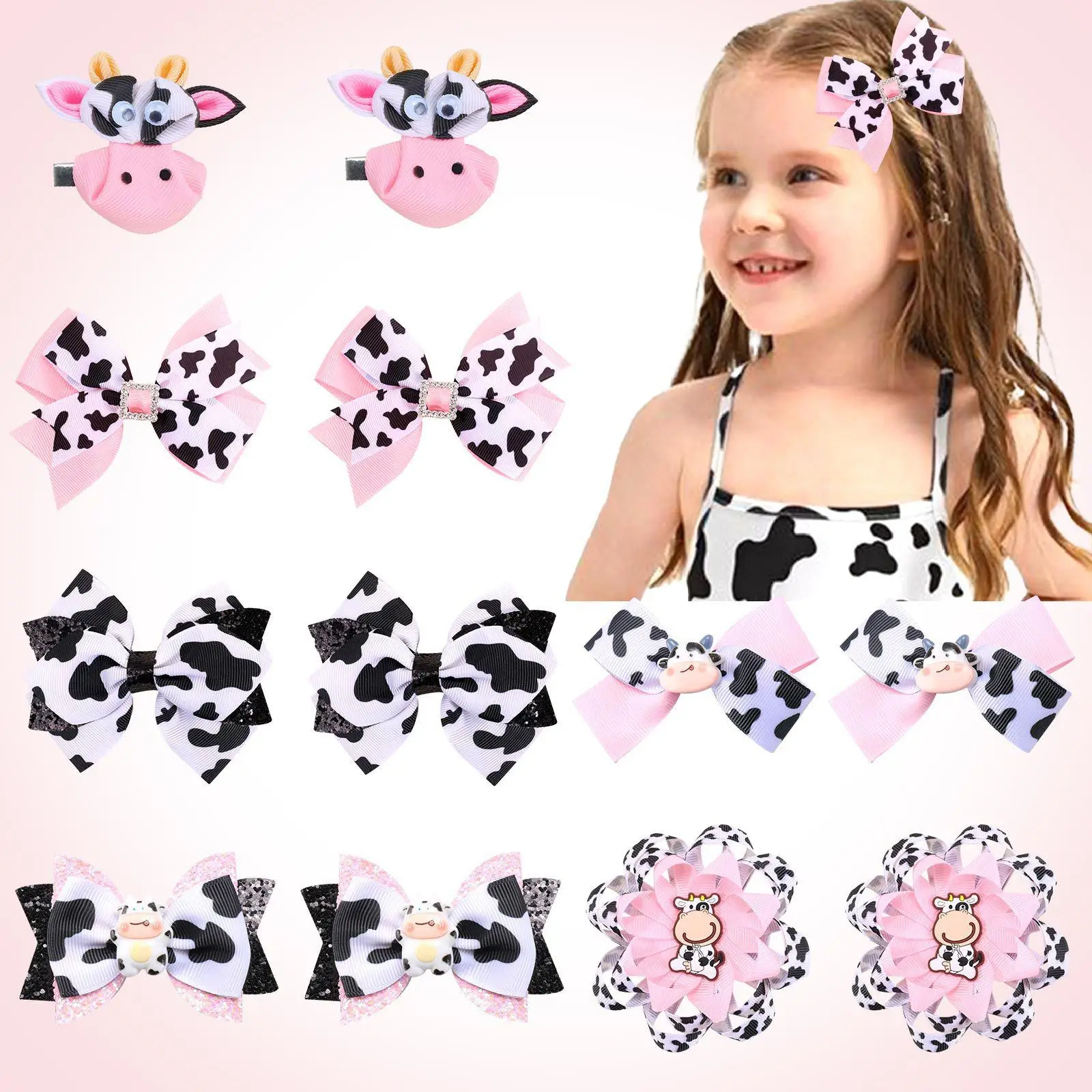 36pc/lot New 4.5inch Cow Print Bow Hair Clips Baby Girls Grosgrain Ribbon Bow Hairpins Kids Barrettes  Children Headwear Bulk 30pc lot 3 5inch heart print bow hair clips chidlren grosgrain ribbon bow hairpins girls barrettes valentine s day headwear bulk