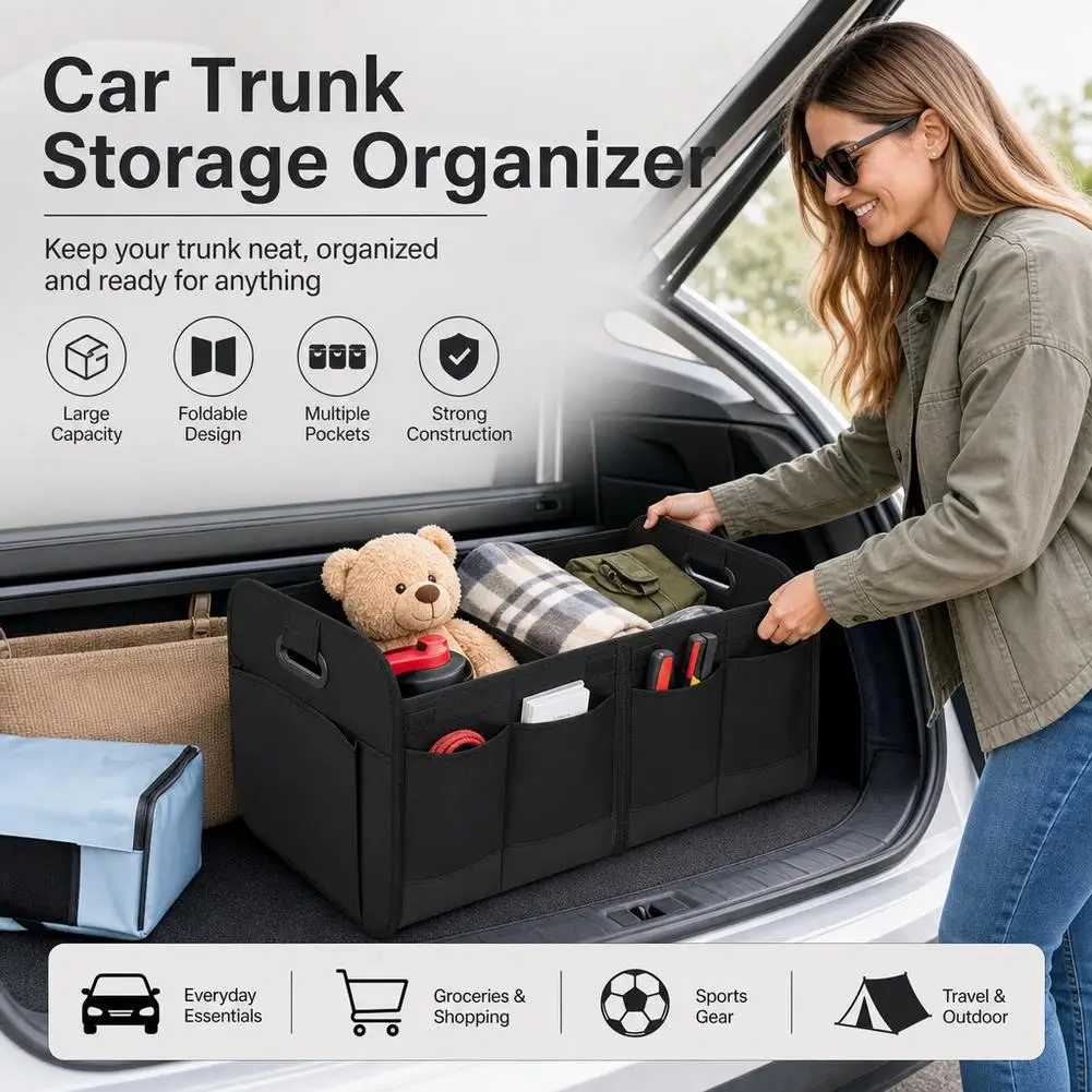 Foldable Oxford Cloth Car Trunk Storage Organizer with Handles