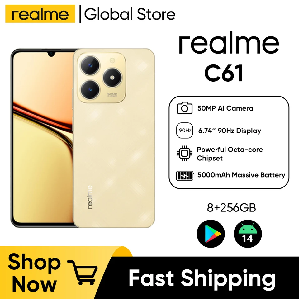 realme C61 スマートフォン Realme C61 4G Sparkle Gold 256GB + 6GB Dual-SIM Factory