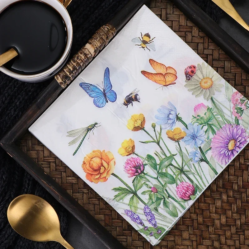 10/20pcs 33cm 2-Ply Floral Butterfly Printed Paper Napkins for Wedding Party