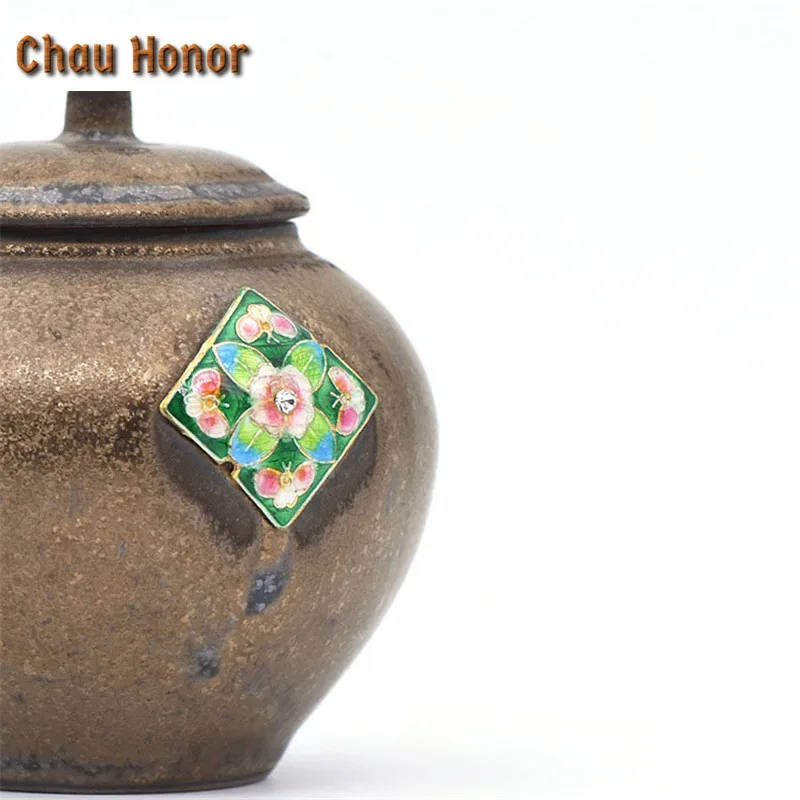 180ml Vintage Gilding Coarse Ceramic Side Handled Teapot Handmade Flower Art Pu'er Master Pots Household Teaware Gift Packaging