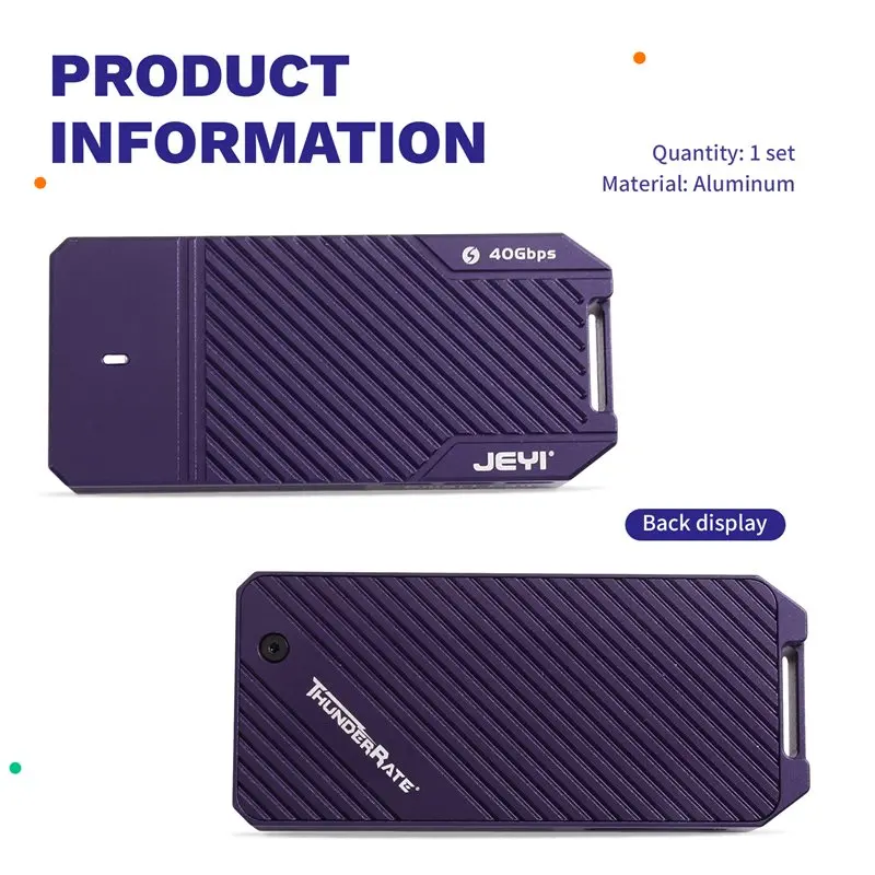【기념일 세일】JEYI M. 2 Nvme SSD 인클로저 40Gbps USB4.0 알루미늄 케이스 M. 2용 USB Type-C 4.0 솔리드 스테이트 드라이브(Thun용)