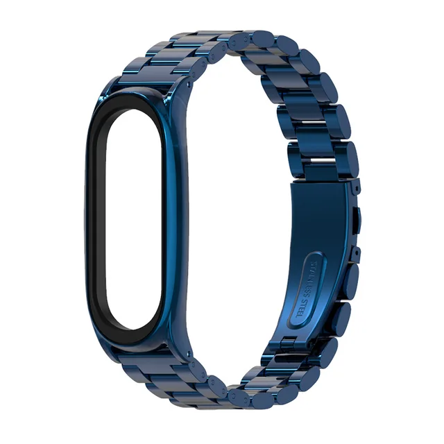 Strap For Xiaomi Mi Band 3 4 5 Wrist Metal Bracelet Screwless Stainless Steel MIband for Mi Band 4 3 5 Strap Wristbands Pulseira 3 plus blue